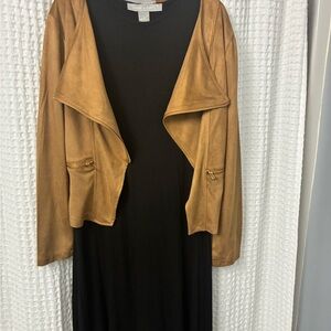 Black Dress with Tan Moto Jacket